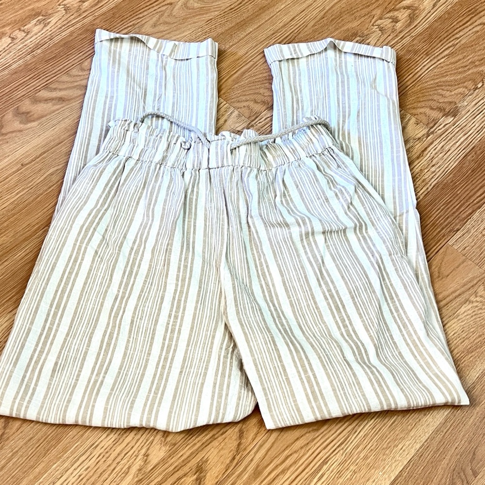 Deja Bleu,Linen Blend Striped Drawstring Pants Coastal Resort Beach Chic Size M - Picture 4 of 8